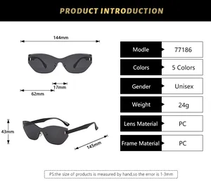 Technische Maße und Produktspezifikationstabelle für randlose polygonale Mode-Sonnenbrillen