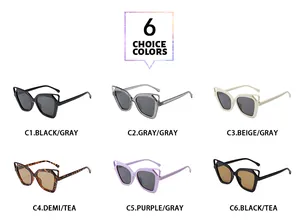 Overview of 6 trendy hollow-out cat eye sunglasses colors including black and demi