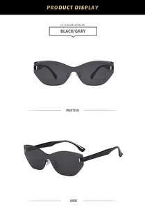 Detailansichten der randlosen polygonalen Sonnenbrille in Schwarz und Grau für Sonnenschutz