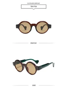 Vues de face et de profil de lunettes de soleil steampunk rondes avec verres thé