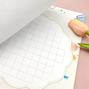 Cartoon calligraphy practice paper with decorative flower border and grid squares