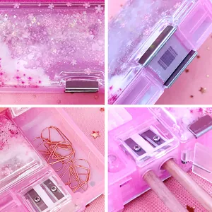 Estuche escolar Sakura con purpurina líquida y sacapuntas doble incorporado