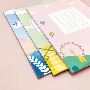 Three stacks of colorful cartoon calligraphy paper pads with calligraphy writing grids