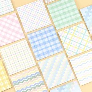 Notes Autocollantes Texture Grille Vague Couleur Macaron Blocs-notes Motif Géométrique Pour Étudiants École Fournitures Bureau Papeterie