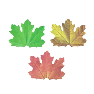 Realistic maple leaf sticky notes set in green, yellow, and red colors for decoration