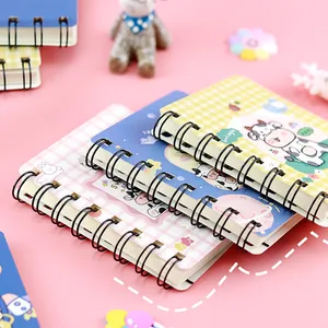 Cute cartoon cow mini spiral notebook with colorful plaid covers for kids and students