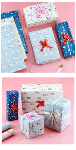 Detailed view of gift boxes wrapped in various colorful cartoon patterns