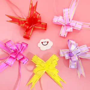 Decorative gold-edged pull bow gift ribbons in vibrant colors for wedding and party