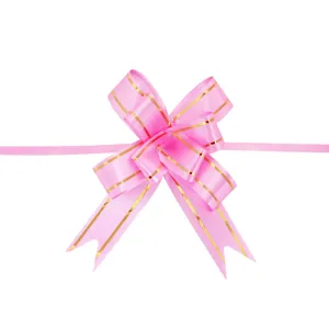 Decorative pink gift pull flower bow with gold edges for wedding and gift packaging decoration