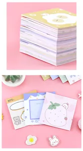 Detailed view of cute cartoon strawberry and bear themed sticky notes set for journaling