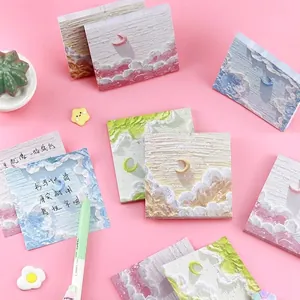 Japanese Ins Style Scenery Oil Painting Sticky Notes Artistic Moon Clouds Memo Pads For Scrapbooking School Office Supplies