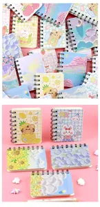 Set of cute cartoon spiral notebooks with colorful animal and landscape designs