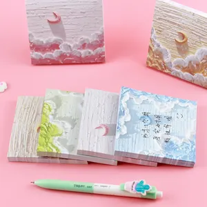 Aesthetic pastel oil painting style landscape sticky notes set with moon and cloud motifs
