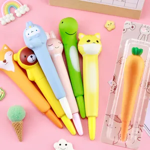 Cute cartoon squishy stress relief pens in assorted animal shapes on pink background