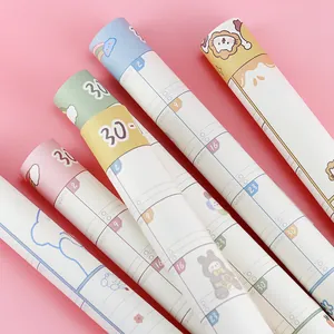 Set of 30-day habit tracker study planners with cute cartoon illustrations for students
