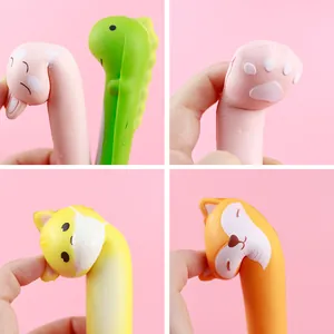 Cute animal-shaped squishy stress-relief pens set with soft rebound texture.