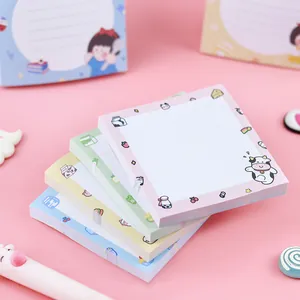 Four stacks of cute cartoon sticky notes with colorful cow and girl illustrations