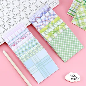Ins-style colorful checkered sticky notes for journals and daily memos on pink background