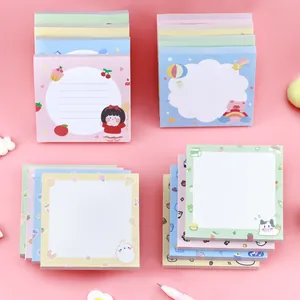 Cute cartoon sticky notes set with heart, grid and line patterns for student notes