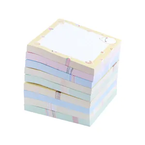 Cute pastel cartoon sticky notes stack with grid and line patterns for school and office