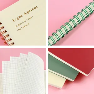 A5 spiraalnotitieboek in Morandi-kleuren met minimalistisch ontwerp en raster binnenpagina's