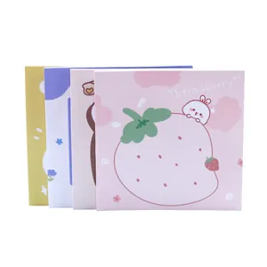 Creative set of 4 cute square sticky notes with kawaii strawberry and animal designs