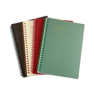 Set van A5 spiraalnotitieboekjes in Morandi-kleuren, minimalistisch design met goudfolie tekst