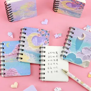 A7 mini spiral notebook with oil painting cover and blank pages for sketches