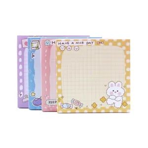 Set van vier schattige cartoon konijn plaknotities met pastel kleuren en rasters