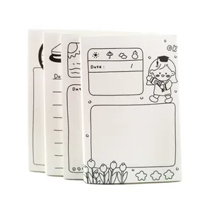 Cute cartoon non-sticky memo pads for students, black and white line art stationery set