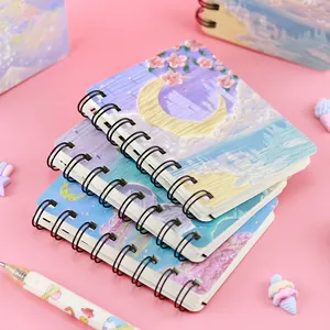 A7 artistic oil painting spiral notebook with starry sky moon and blank inner pages