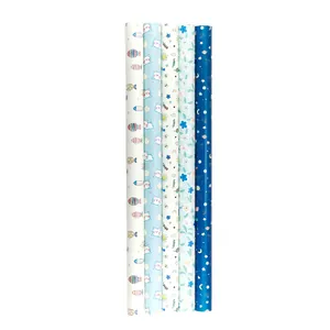 Set of 5 rolls colorful cartoon gift wrapping paper for DIY crafts and book covers.