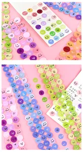 Close-up showing the translucent texture of colorful emoji stickers for DIY journaling