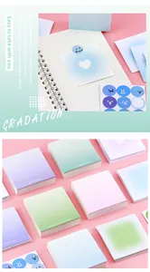 Macro view of pastel gradient non-adhesive notepads with inspirational English quotes.