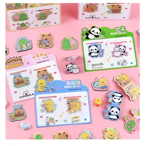 Cute animal cartoon magnetic bookmarks set featuring panda duck and capybara characters