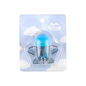 Mini airplane manual pencil sharpener for kids in cute sky blue blister packaging