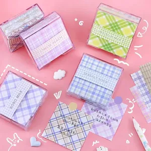 Ins Stijl Geruit Grid Textuur Memoblokken Niet Klevend Briefpapier Materiaal Met Transparante Opbergdoos Voor DIY Journal