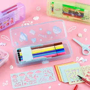 Kids Cartoon Stationery Set Plastic Pencil Case With Watercolor Pens Scissors Drawing Template School Award Gift For Students