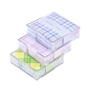 Drie sets geruite memoblokken in transparante doosjes voor journaling en decoratie