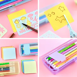 Creative cartoon stationery set with pencil case, markers, and scissors for students