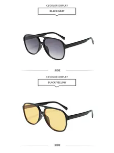 Vue latérale détaillée des lunettes de soleil aviateur rétro en noir gris et noir jaune