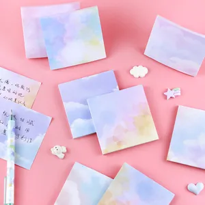 Aesthetic cloud pattern sticky notes set with colorful sky gradients and matching pen.