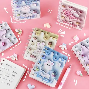 Creative Cute Rabbit 3D Embossed Cover Spiral Pocket Notebook Portable Side Flip Coil Journal For Students Kids Stationery