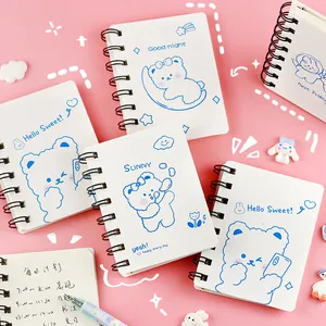 Mini Cuaderno de Espiral de Oso Blanco de Dibujos Animados Diario de Bolsillo Portátil para Estudiantes Bloc de Notas de Papel