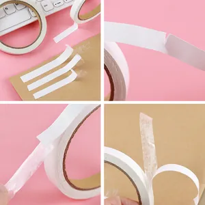 Strong adhesive double-sided tape for school and DIY crafts, shown in 4-grid detail