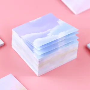 Aesthetic starry sky cloud patterned square sticky notes stack on pink background
