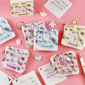Cute 3D embossed rabbit mini loose-leaf pocket notebook with iron ring binder for school