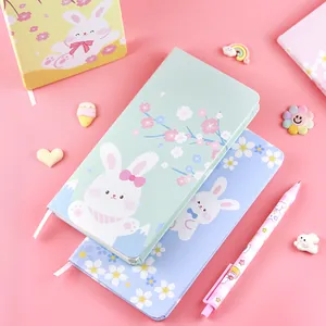 Süßes Notizbuch mit Hasenmotiv und Blumen für Schüler und Mädchen im Kawaii-Stil