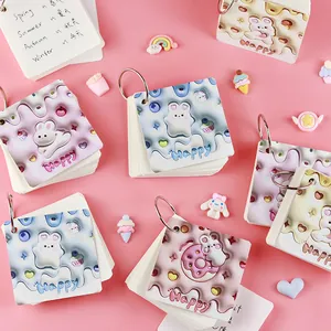 Pastel pink 3D cute rabbit mini loose-leaf notebook with iron rings for students
