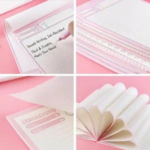 Cute pink cartoon bear B5 grid memo pad with strawberry design for student notes